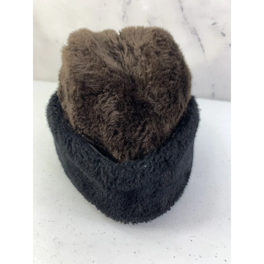 Vintage 50s 60s Fuzzy Hat Faux Fur Ear Warmer Cap Russian Style Brown Aviator